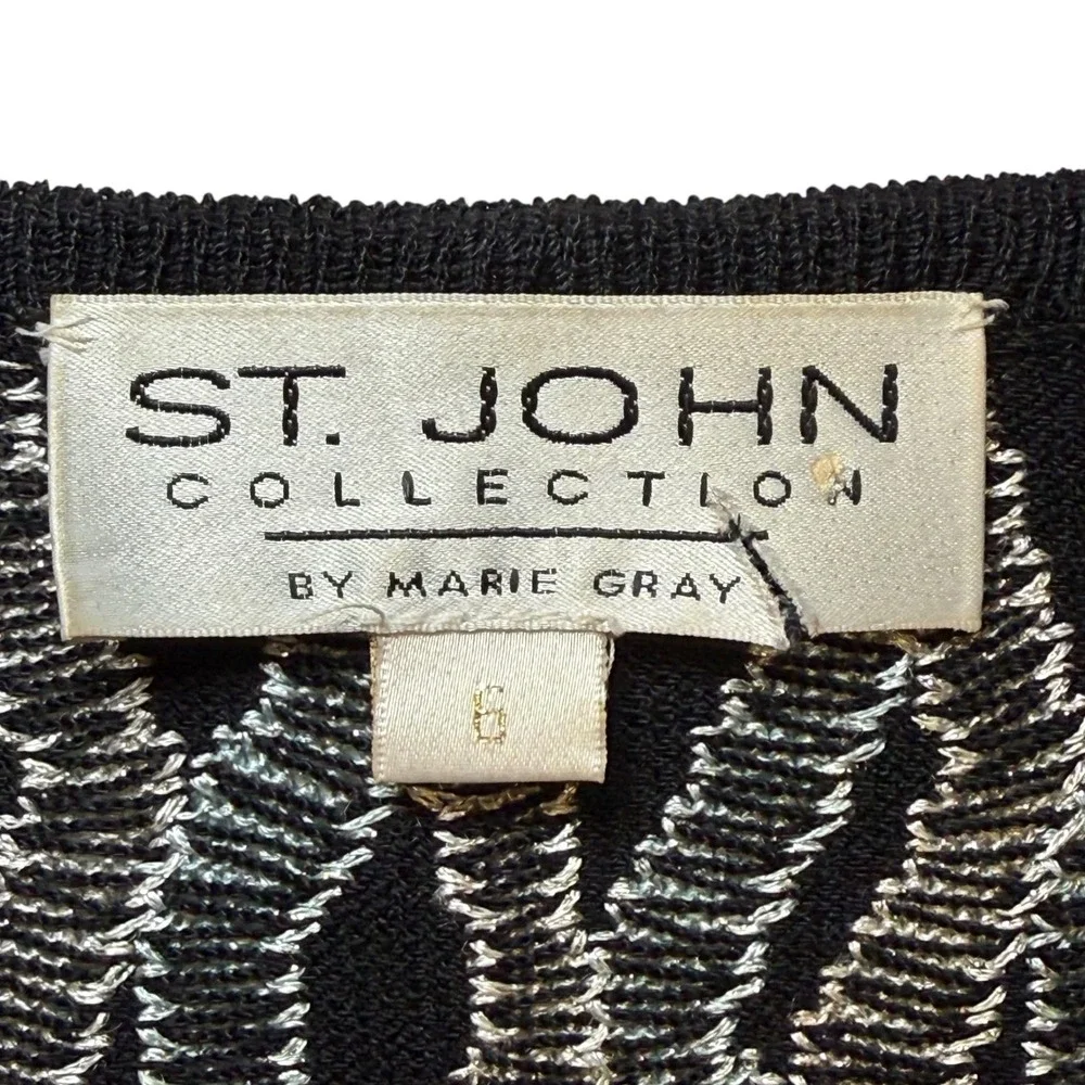 St John‎ Knit Cardigan Sweater Blue Black Geometric Old Money Vintage Size 6